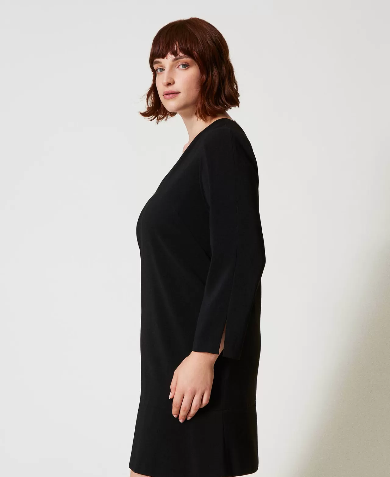 Vestiti Da Cerimonia | Vestiti Corti | TWINSET Milano Abito Corto Con Balza E Catena Oval T Nero
