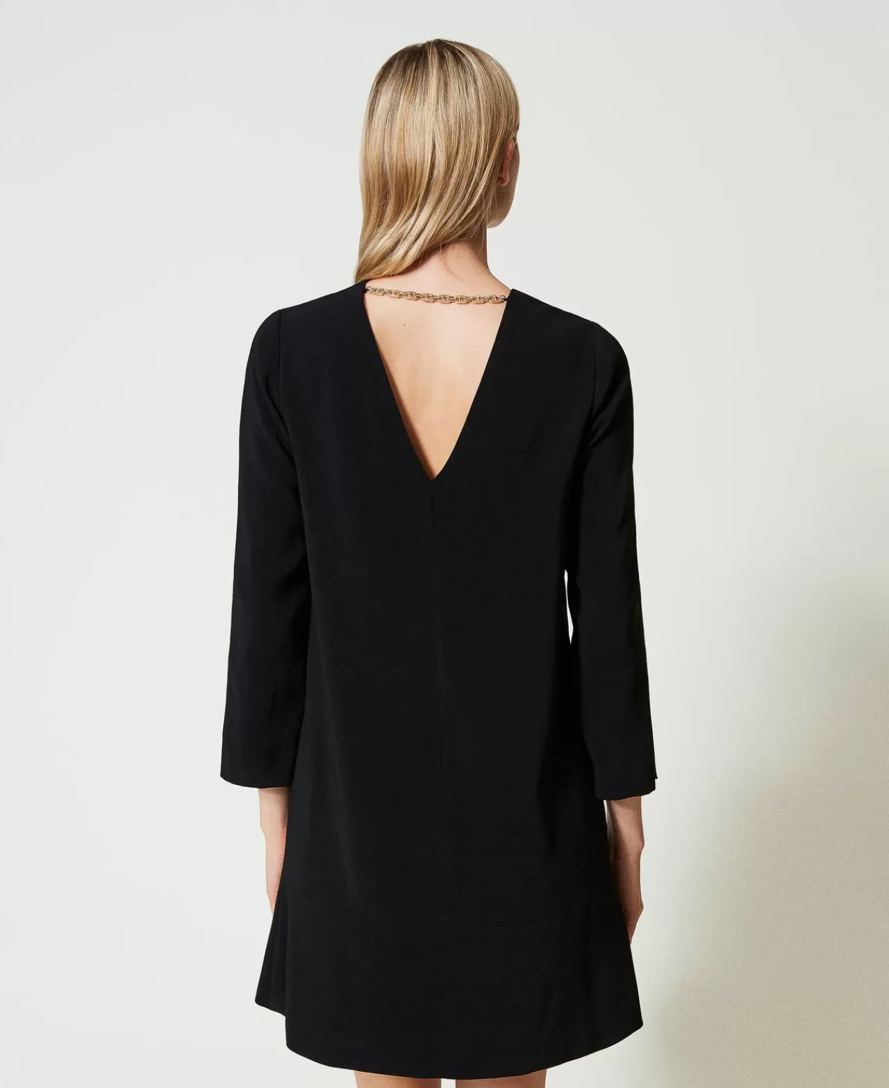 Vestiti Da Cerimonia | Vestiti Corti | TWINSET Milano Abito Corto Con Balza E Catena Oval T Nero