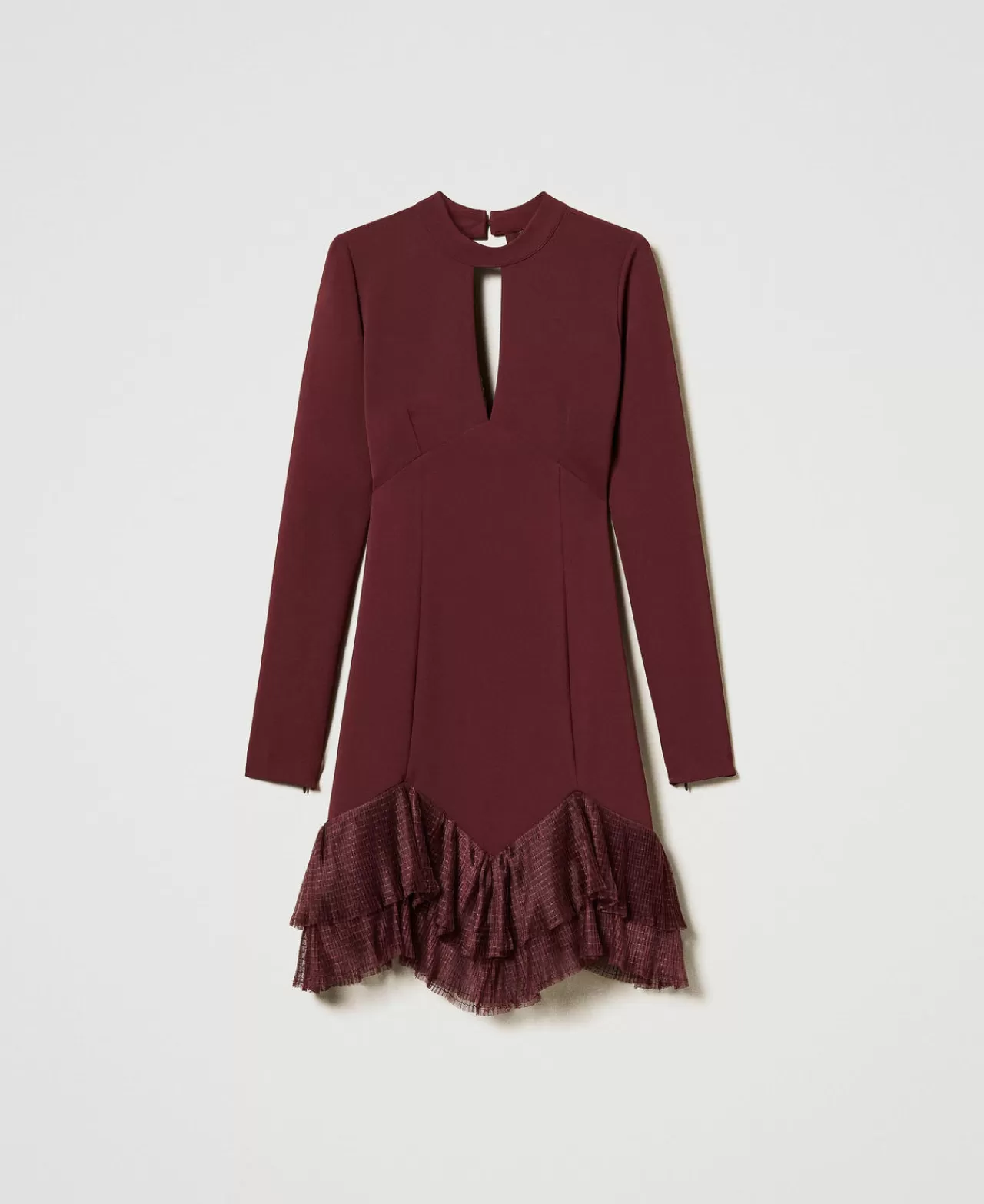 Vestiti Eleganti | Vestiti Corti | TWINSET Milano Abito Corto Con Balze Plissé In Tulle Rosso "Plum Wine"