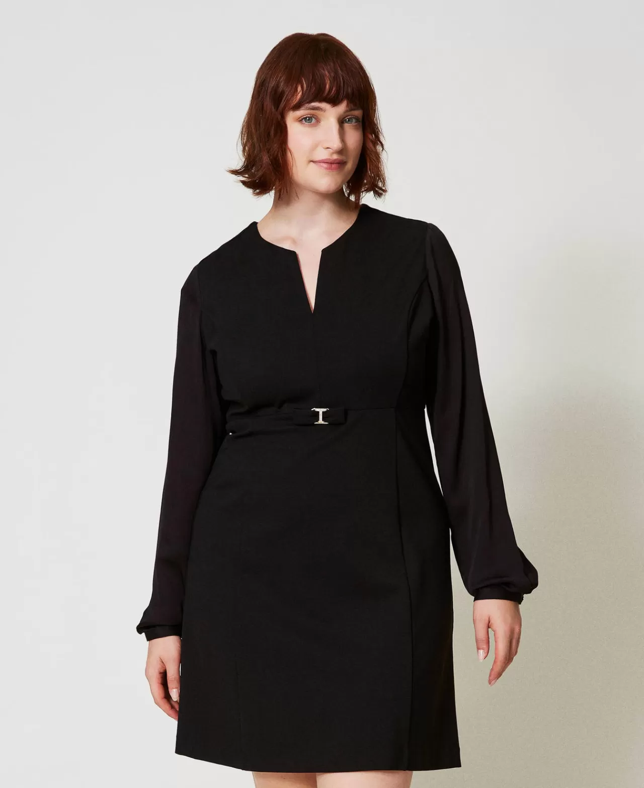 Vestiti Corti | TWINSET Milano Abito Corto Con Fiocco E Oval T Nero