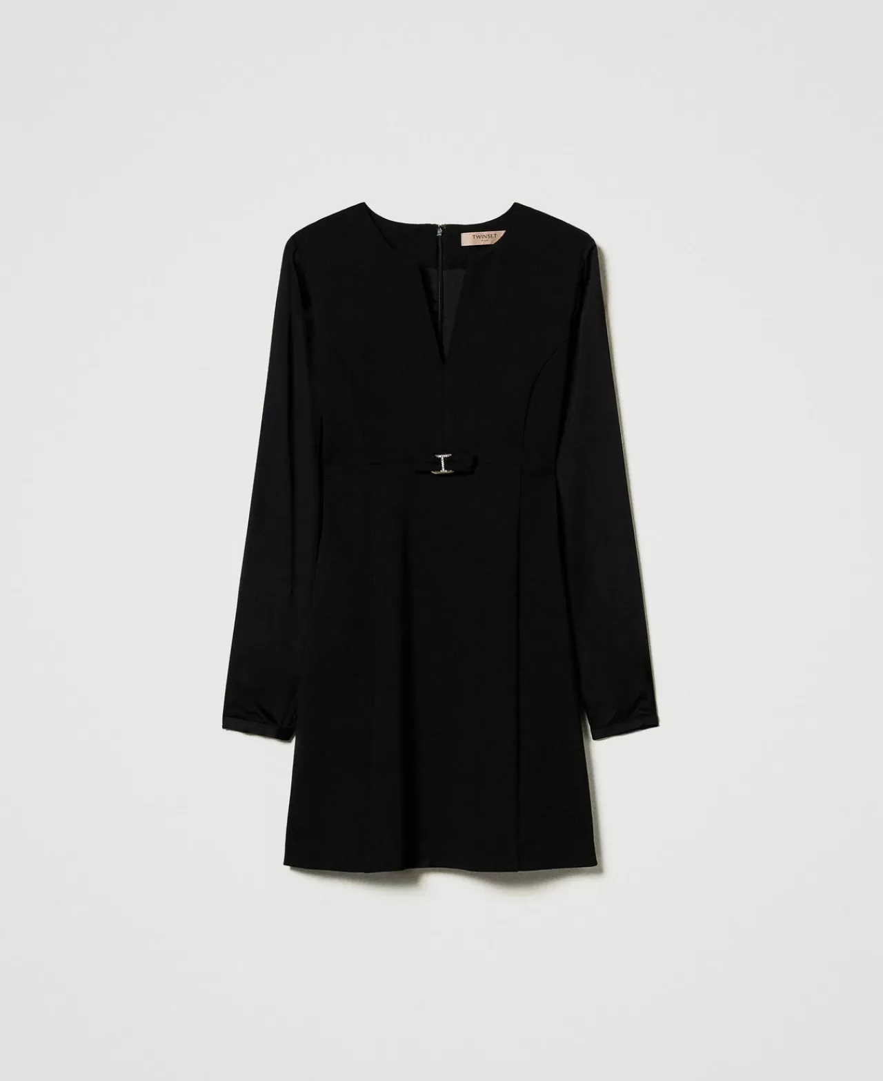 Vestiti Corti | TWINSET Milano Abito Corto Con Fiocco E Oval T Nero