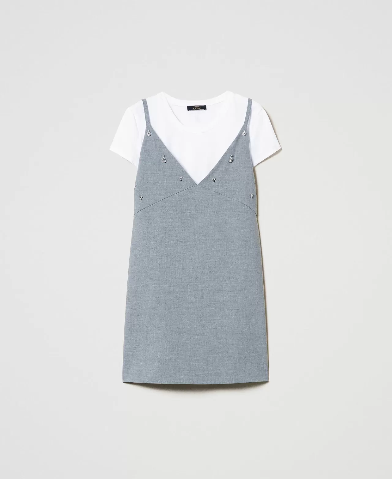 Vestiti Da Cerimonia | Vestiti Corti | TWINSET Milano Abito Corto Con Ricami E T-shirt Grigio Melange