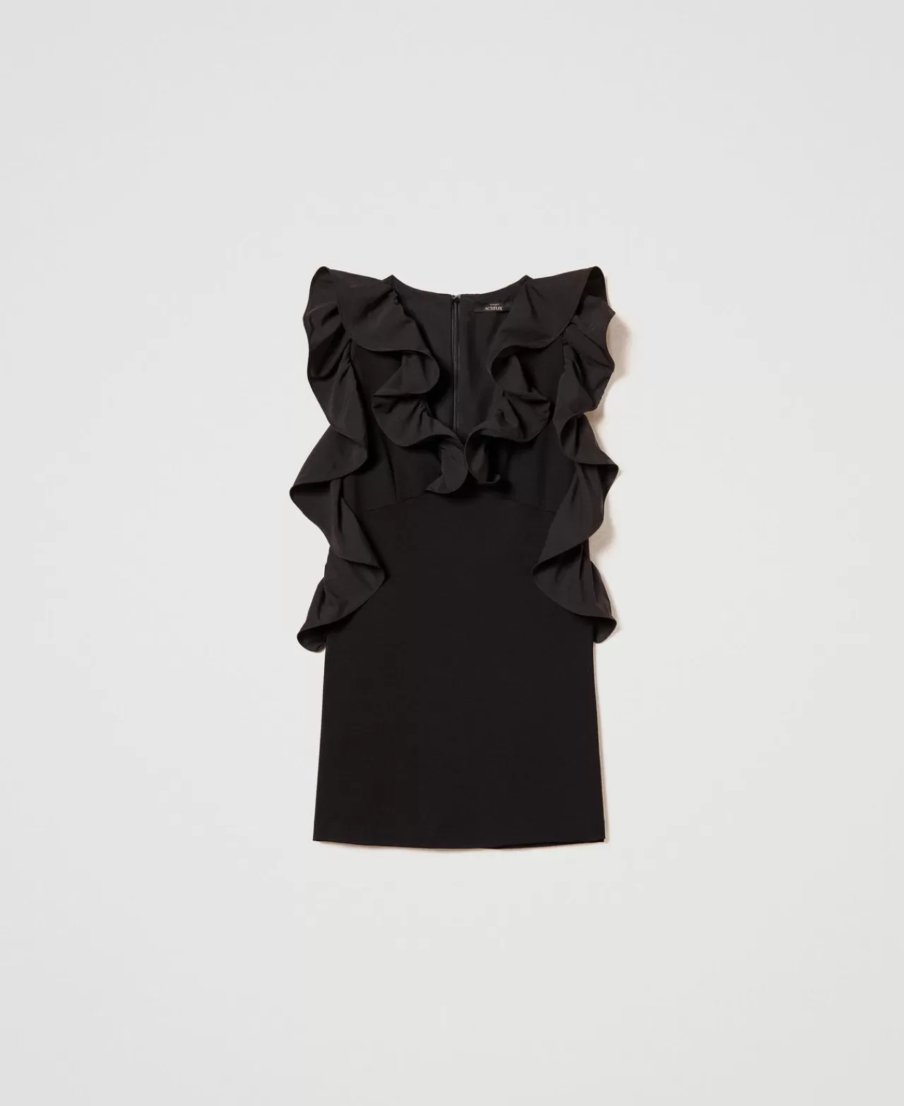 Vestiti Corti | Vestiti Da Cerimonia | TWINSET Milano Abito Corto Con Volant In Georgette Nero