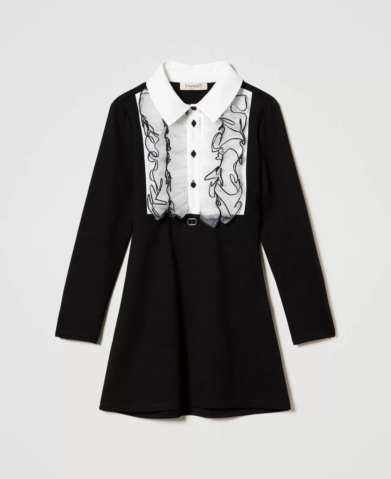 Vestiti | TWINSET Milano Abito Corto Con Volant In Organza Bicolor Nero / Off White