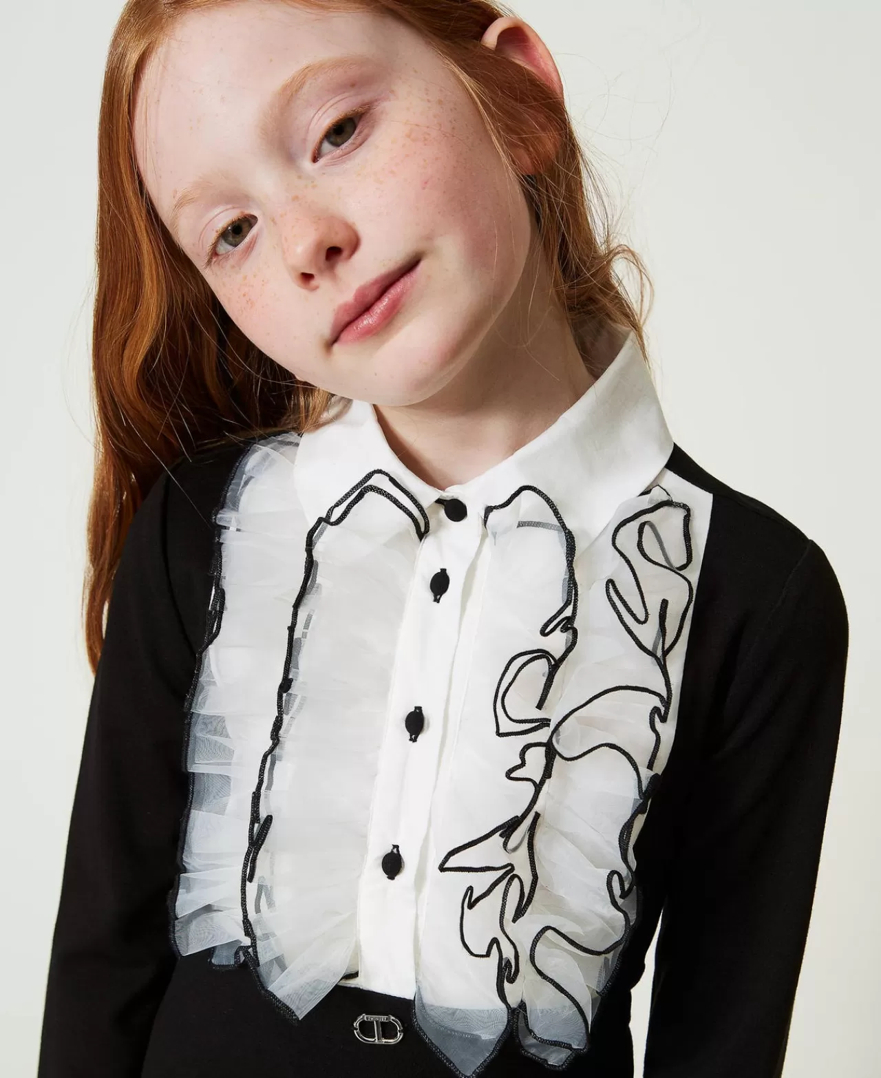 Vestiti | TWINSET Milano Abito Corto Con Volant In Organza Bicolor Nero / Off White