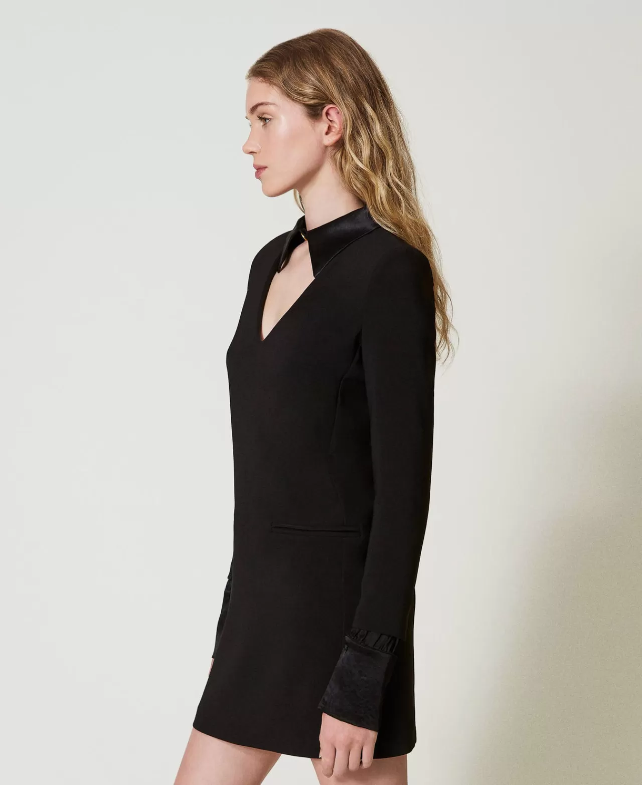 Vestiti Da Cerimonia | Vestiti Eleganti | TWINSET Milano Abito Corto In Crêpe Con Dettagli In Raso Nero