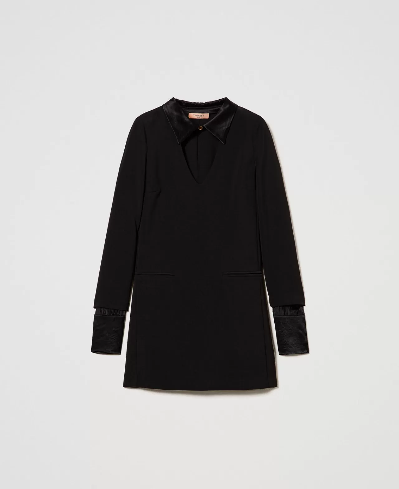 Vestiti Da Cerimonia | Vestiti Eleganti | TWINSET Milano Abito Corto In Crêpe Con Dettagli In Raso Nero