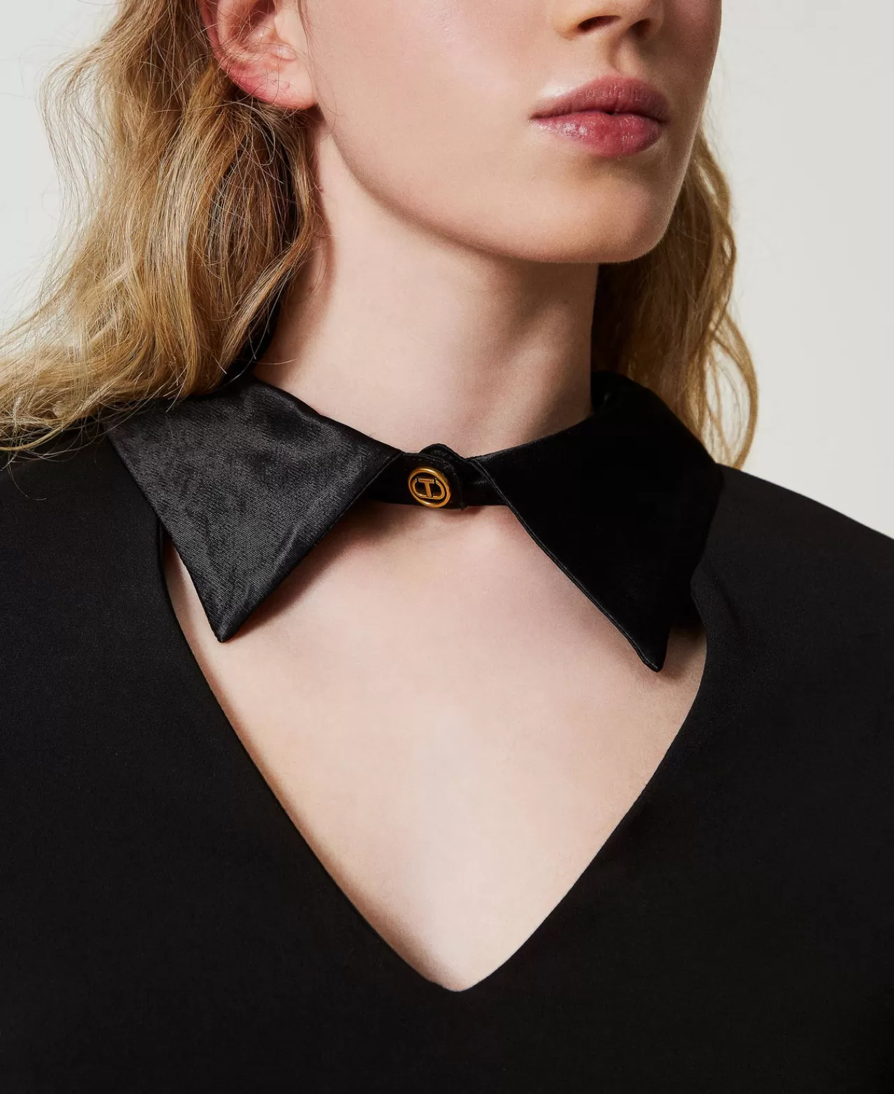Vestiti Da Cerimonia | Vestiti Eleganti | TWINSET Milano Abito Corto In Crêpe Con Dettagli In Raso Nero