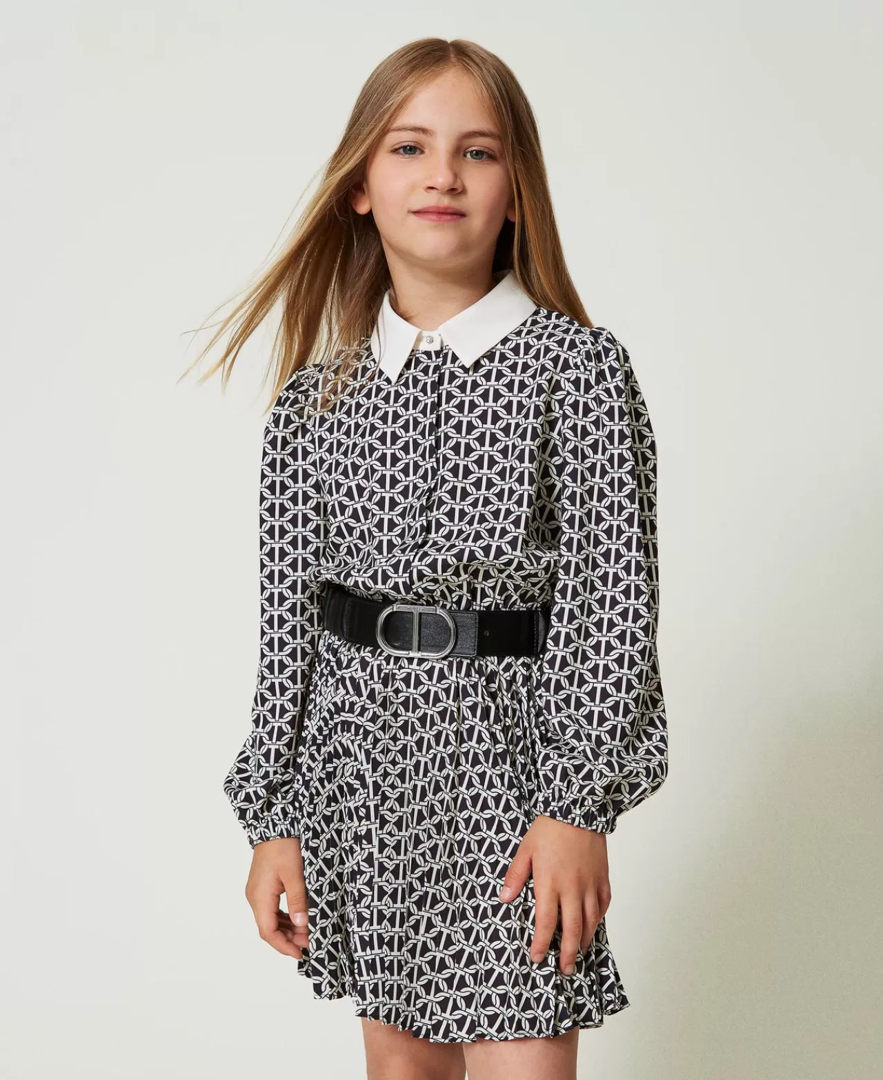 Vestiti | TWINSET Milano Abito Corto In Crêpe De Chine Con Stampa Stampa Oval T Chain