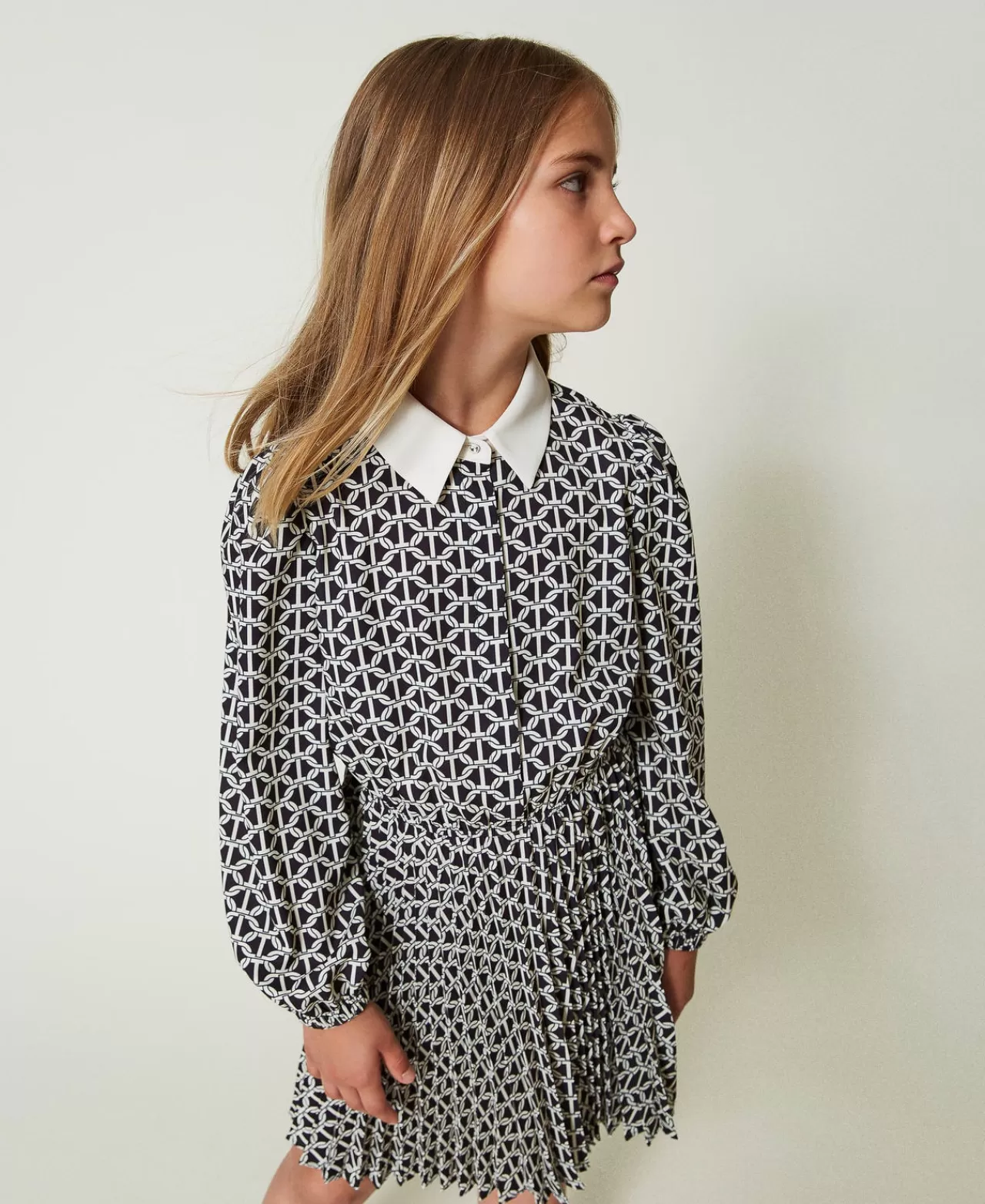 Vestiti | TWINSET Milano Abito Corto In Crêpe De Chine Con Stampa Stampa Oval T Chain