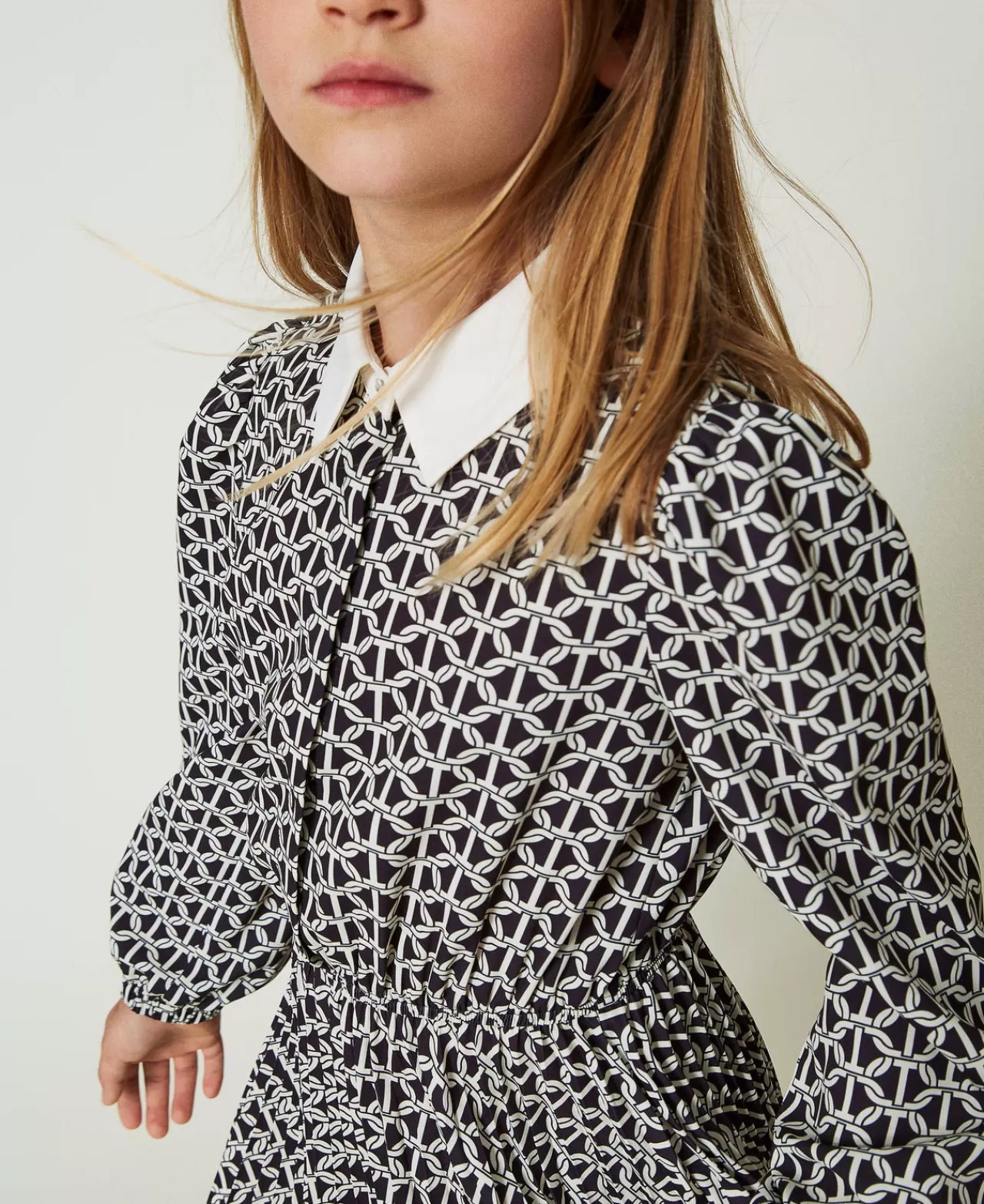 Vestiti | TWINSET Milano Abito Corto In Crêpe De Chine Con Stampa Stampa Oval T Chain