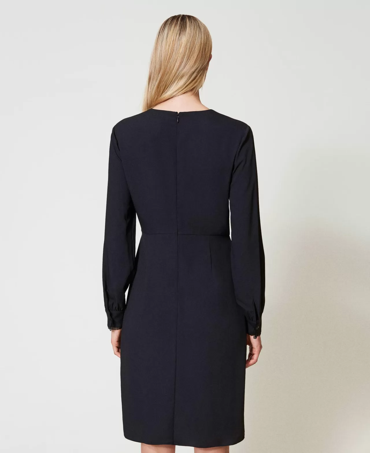 Vestiti Da Cerimonia | Vestiti Corti | TWINSET Milano Abito Corto In Crêpe De Chine Riciclato Nero