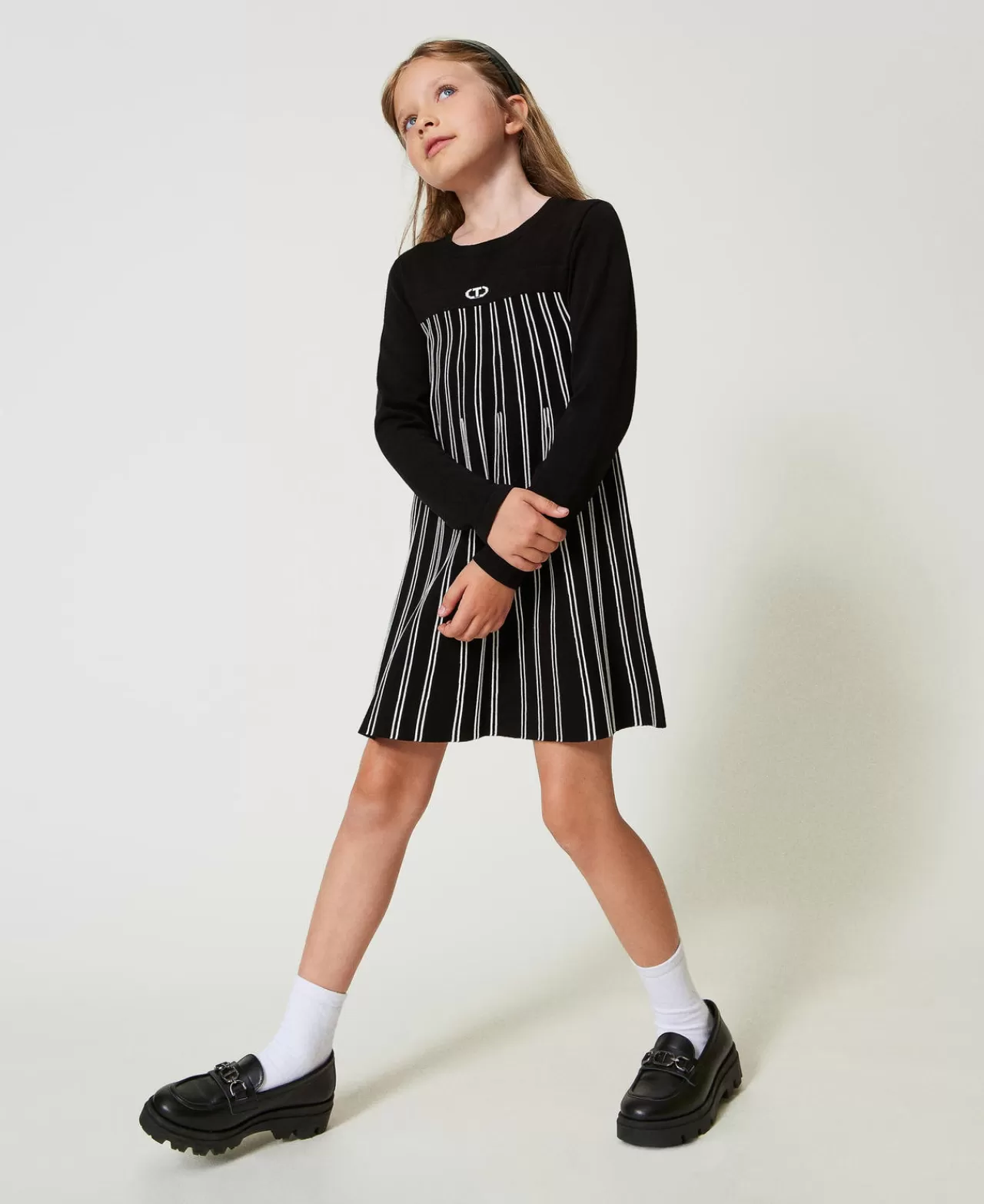 Vestiti | TWINSET Milano Abito Corto In Maglia A Righe Flexage Bicolor Nero / Off White