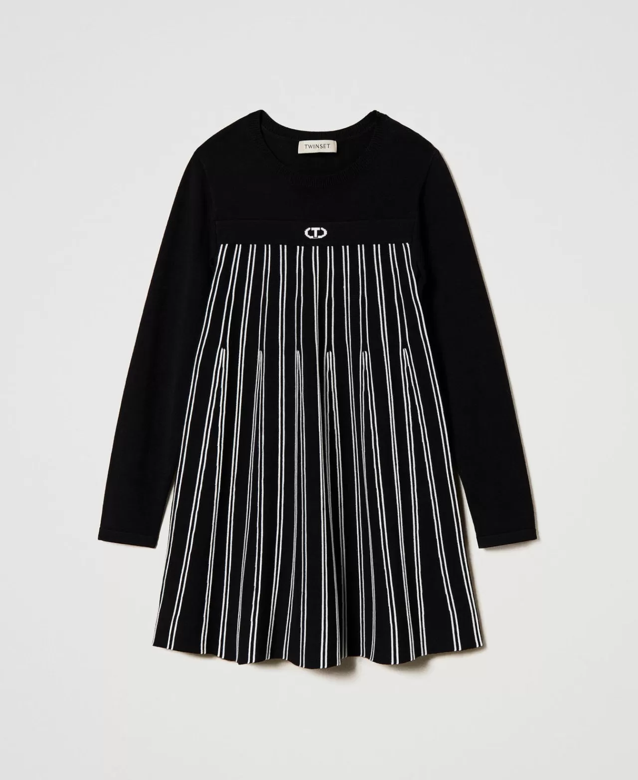Vestiti | TWINSET Milano Abito Corto In Maglia A Righe Flexage Bicolor Nero / Off White