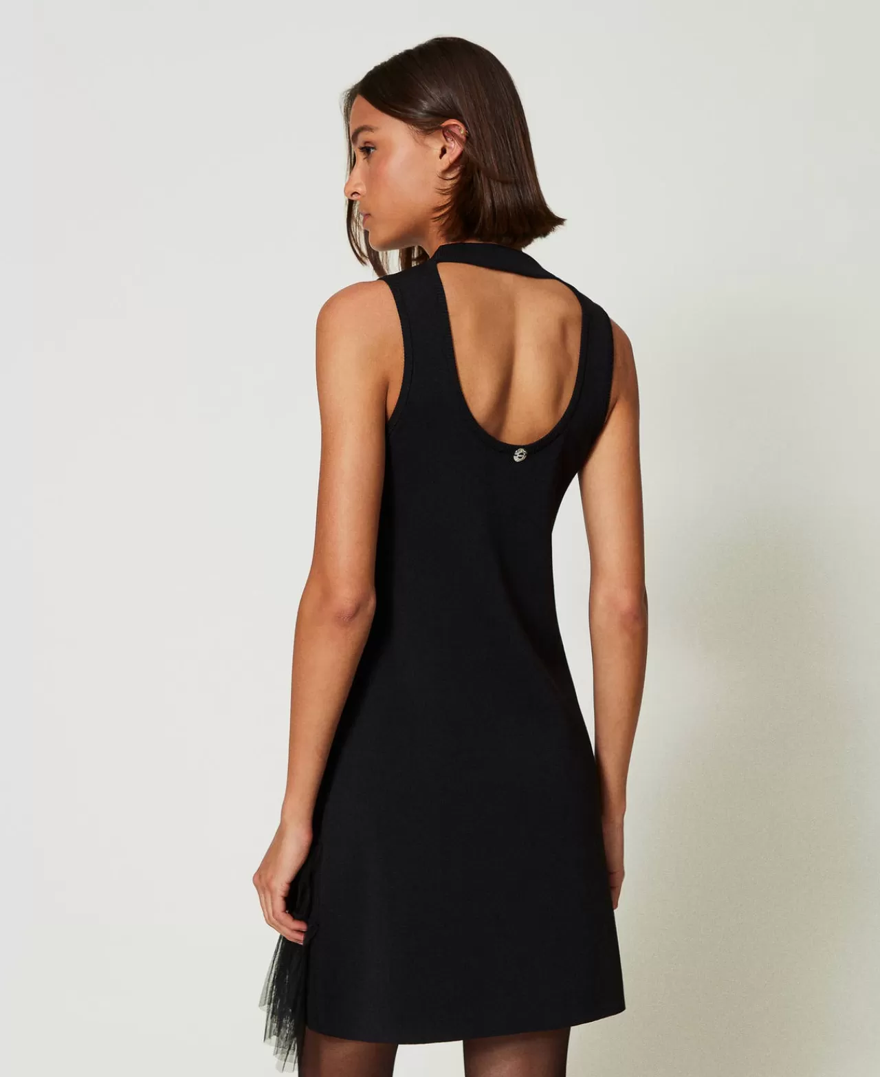 Vestiti Eleganti | Vestiti In Maglia | TWINSET Milano Abito Corto In Maglia Con Balze In Tulle Nero