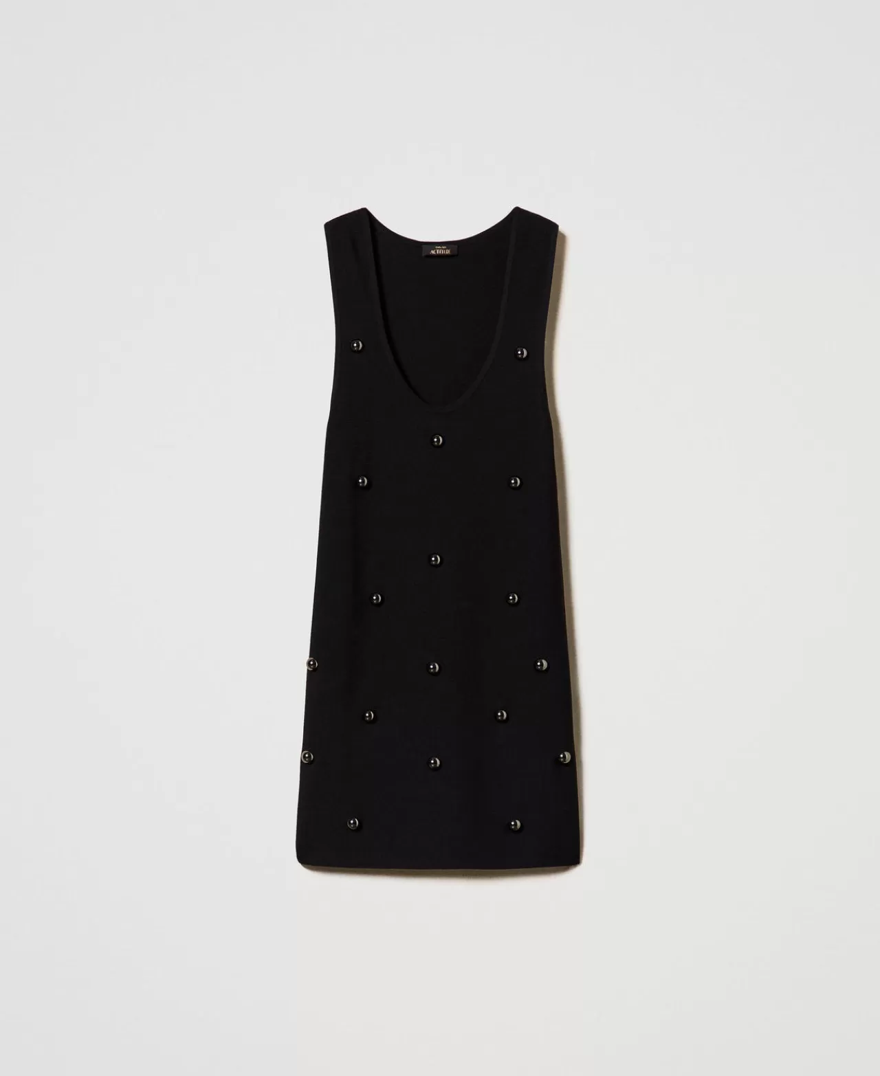 Vestiti In Maglia | Vestiti Corti | TWINSET Milano Abito Corto In Maglia Con Borchie Nero
