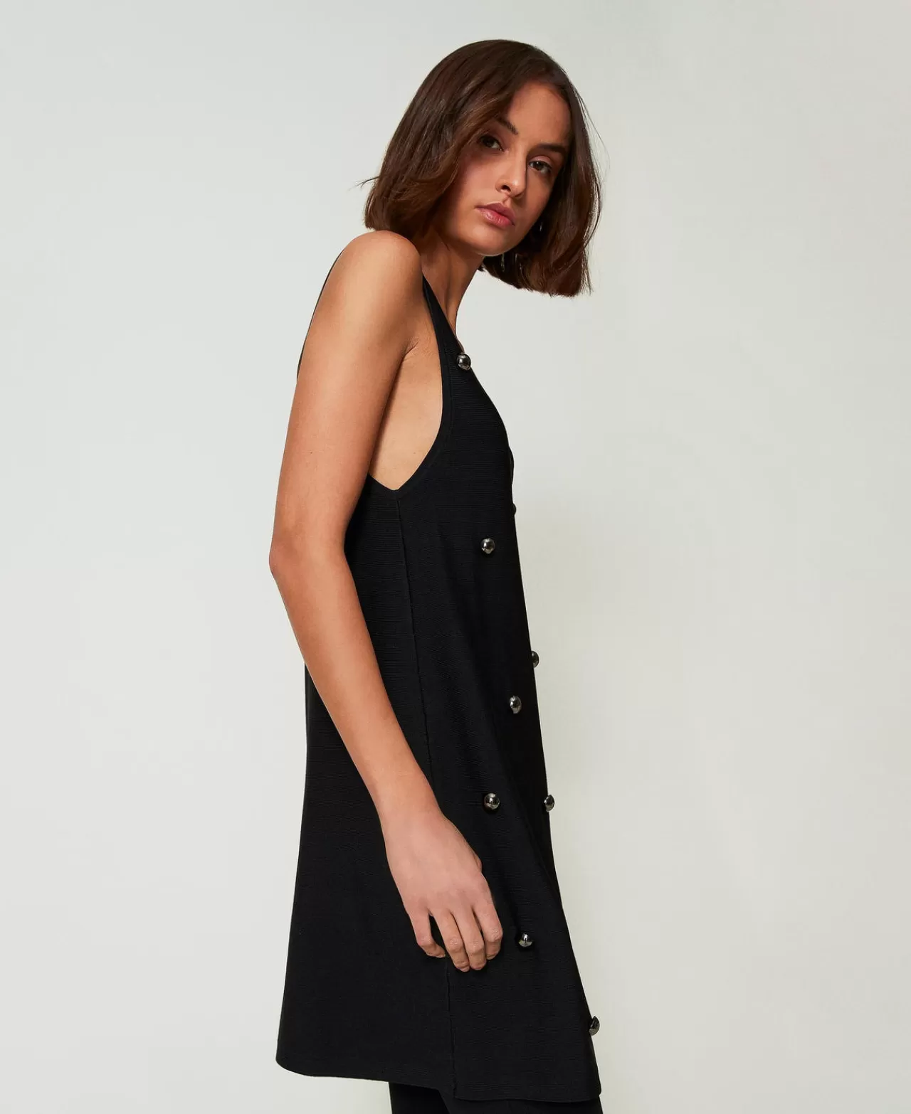 Vestiti In Maglia | Vestiti Corti | TWINSET Milano Abito Corto In Maglia Con Borchie Nero