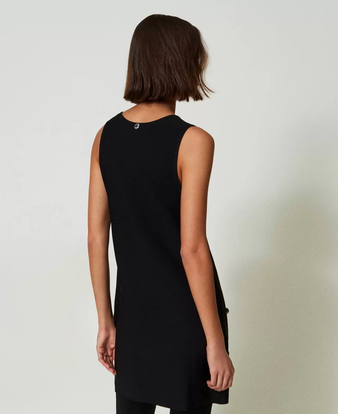 Vestiti In Maglia | Vestiti Corti | TWINSET Milano Abito Corto In Maglia Con Borchie Nero