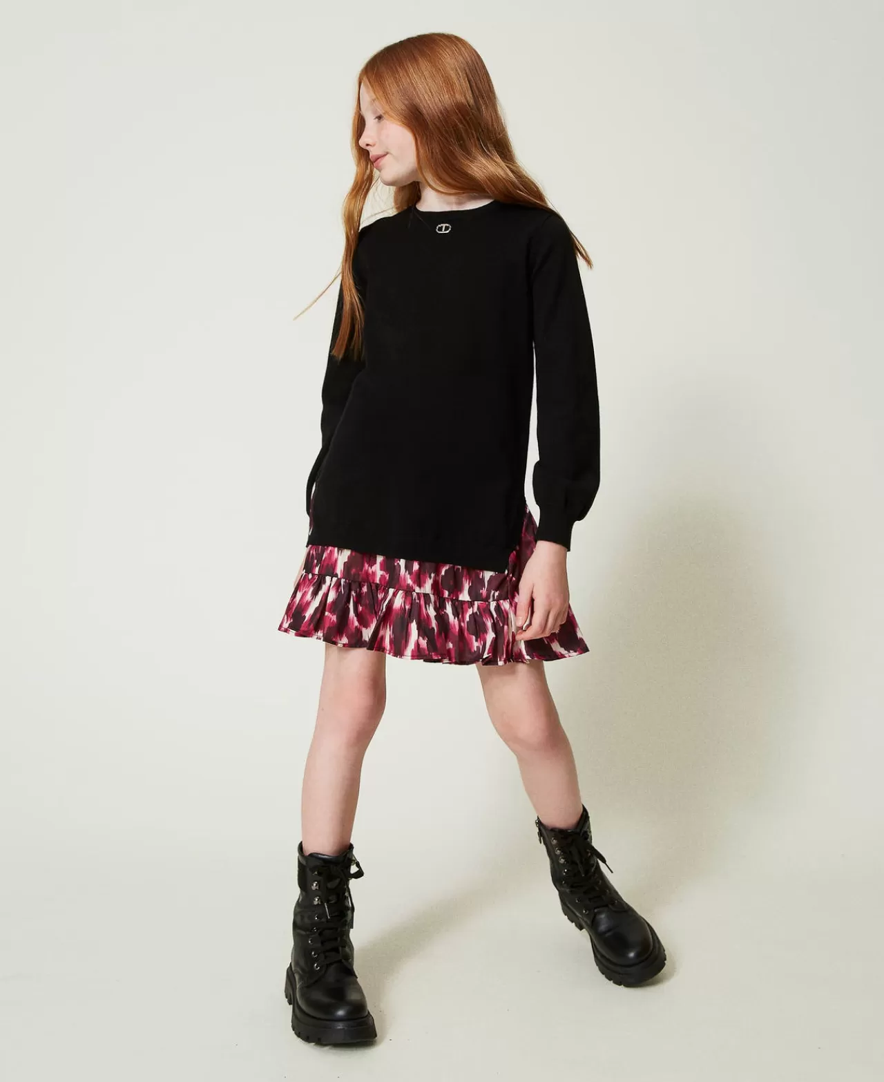 Vestiti | TWINSET Milano Abito Corto In Maglia Con Inserto Stampato Nero