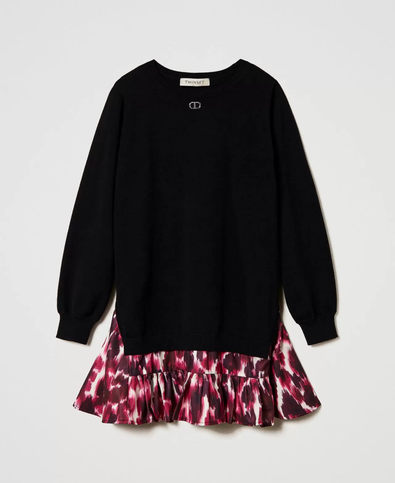 Vestiti | TWINSET Milano Abito Corto In Maglia Con Inserto Stampato Nero