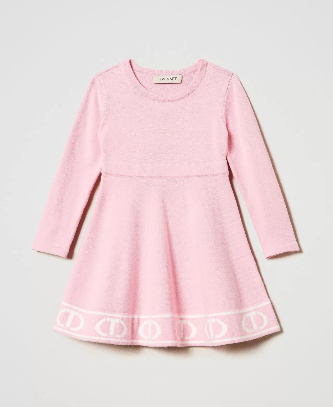 Vestiti | TWINSET Milano Abito Corto In Maglia Con Oval T Jacquard Bicolor Pink Orchid / Off White