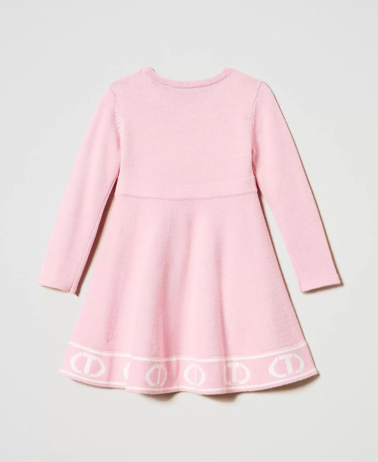 Vestiti | TWINSET Milano Abito Corto In Maglia Con Oval T Jacquard Bicolor Pink Orchid / Off White