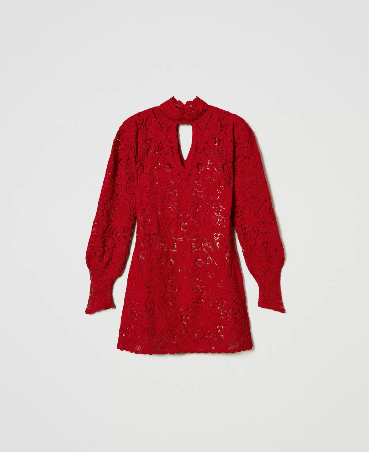 Vestiti Da Cerimonia | Vestiti Eleganti | TWINSET Milano Abito Corto In Maglia Crochet A Fiori Rosso Veneziano