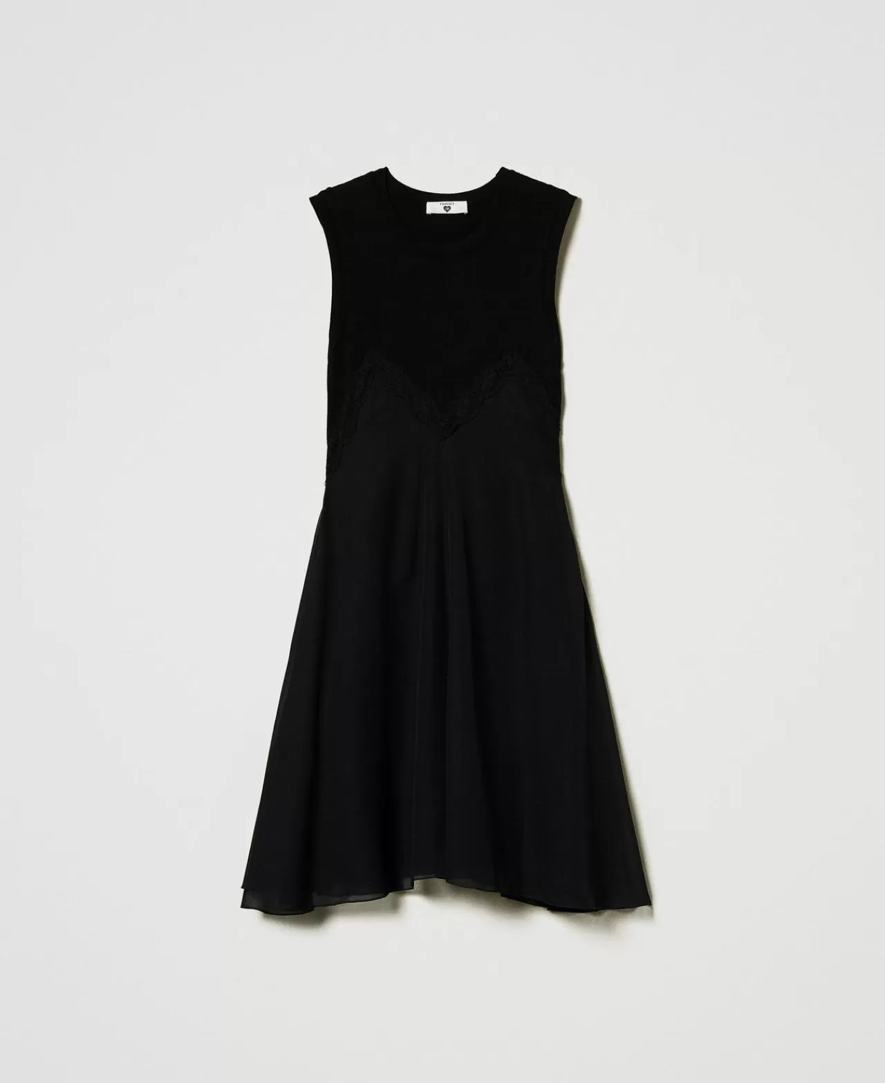 Vestiti Eleganti | Vestiti In Maglia | TWINSET Milano Abito Corto In Maglia E Georgette Nero
