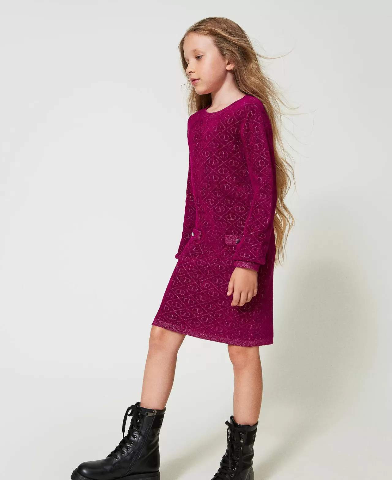 Vestiti | TWINSET Milano Abito Corto In Maglia Jacquard Con Oval T Bicolor Magenta Purple / Pink Orchid