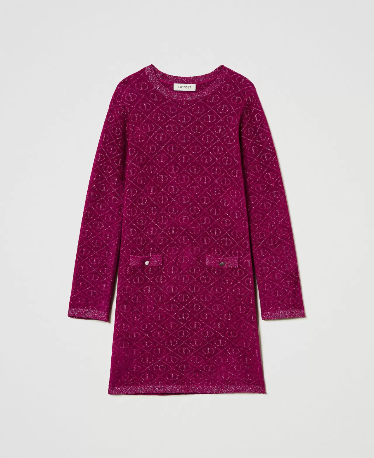 Vestiti | TWINSET Milano Abito Corto In Maglia Jacquard Con Oval T Bicolor Magenta Purple / Pink Orchid