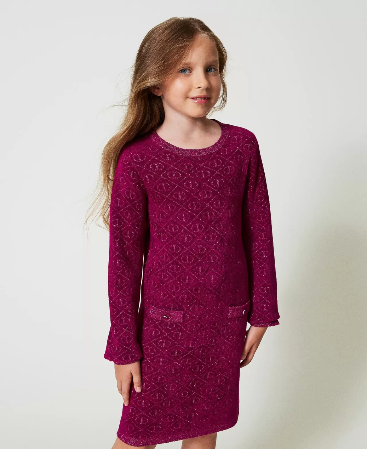Vestiti | TWINSET Milano Abito Corto In Maglia Jacquard Con Oval T Bicolor Magenta Purple / Pink Orchid