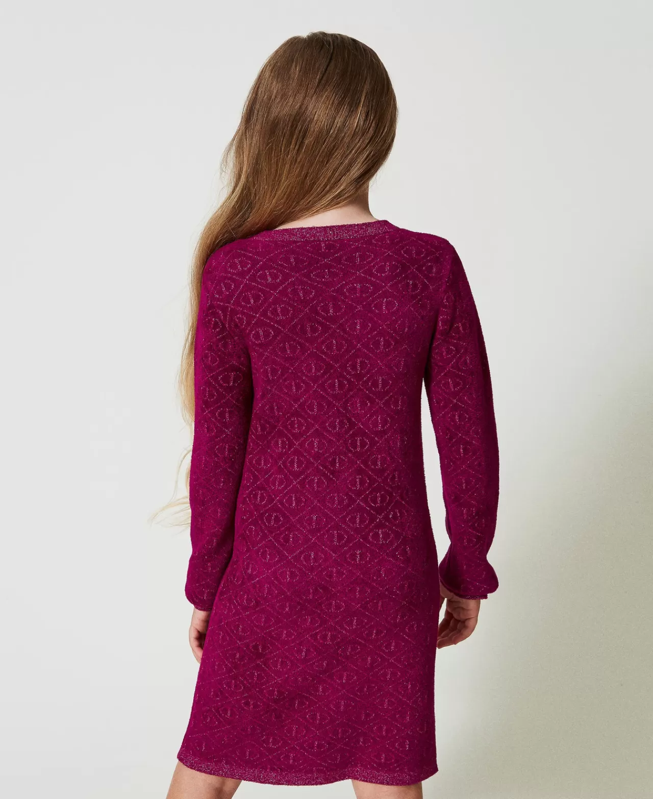 Vestiti | TWINSET Milano Abito Corto In Maglia Jacquard Con Oval T Bicolor Magenta Purple / Pink Orchid