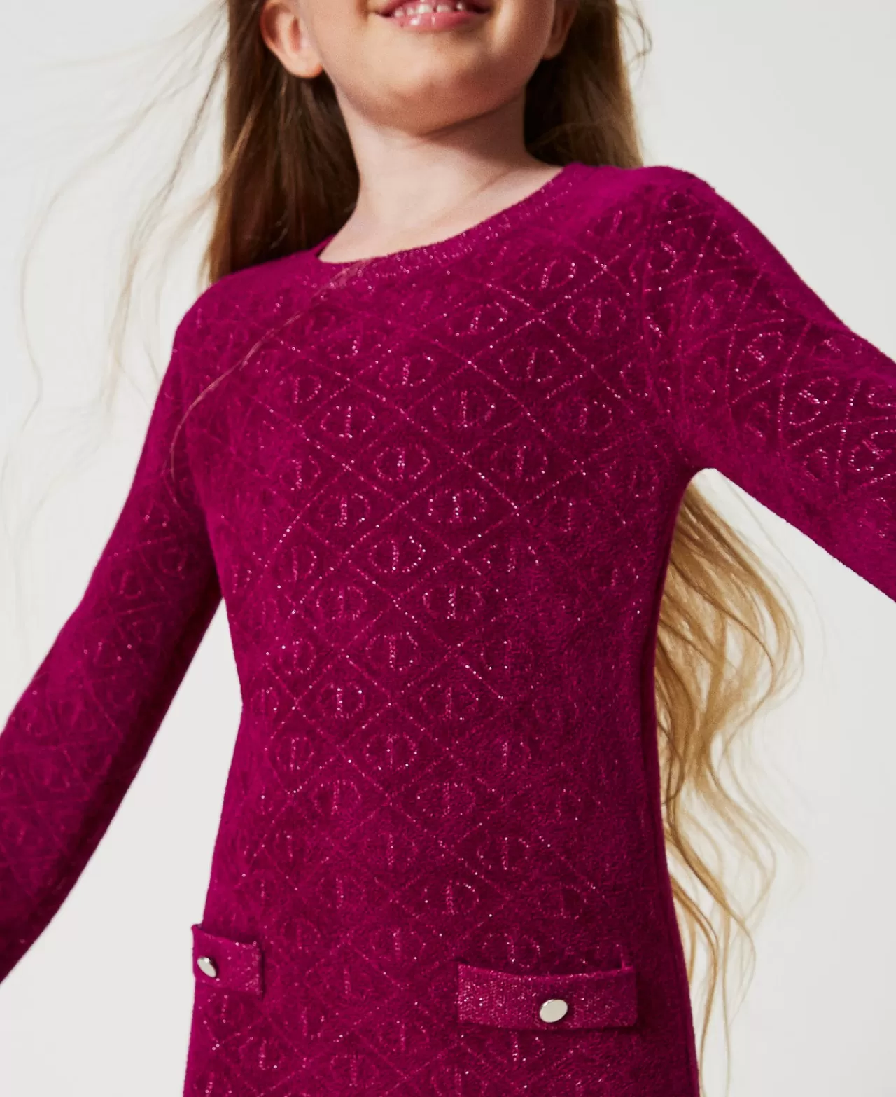 Vestiti | TWINSET Milano Abito Corto In Maglia Jacquard Con Oval T Bicolor Magenta Purple / Pink Orchid