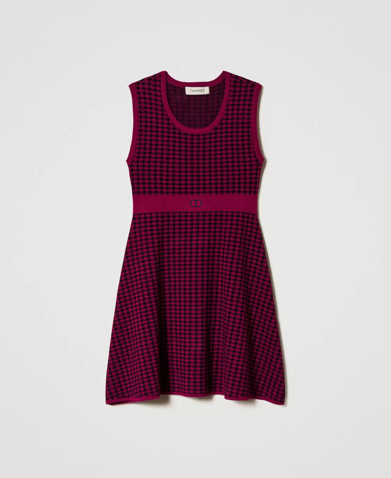 Vestiti | TWINSET Milano Abito Corto In Maglia Jacquard Pied De Poule Bicolor Magenta Purple / Nero