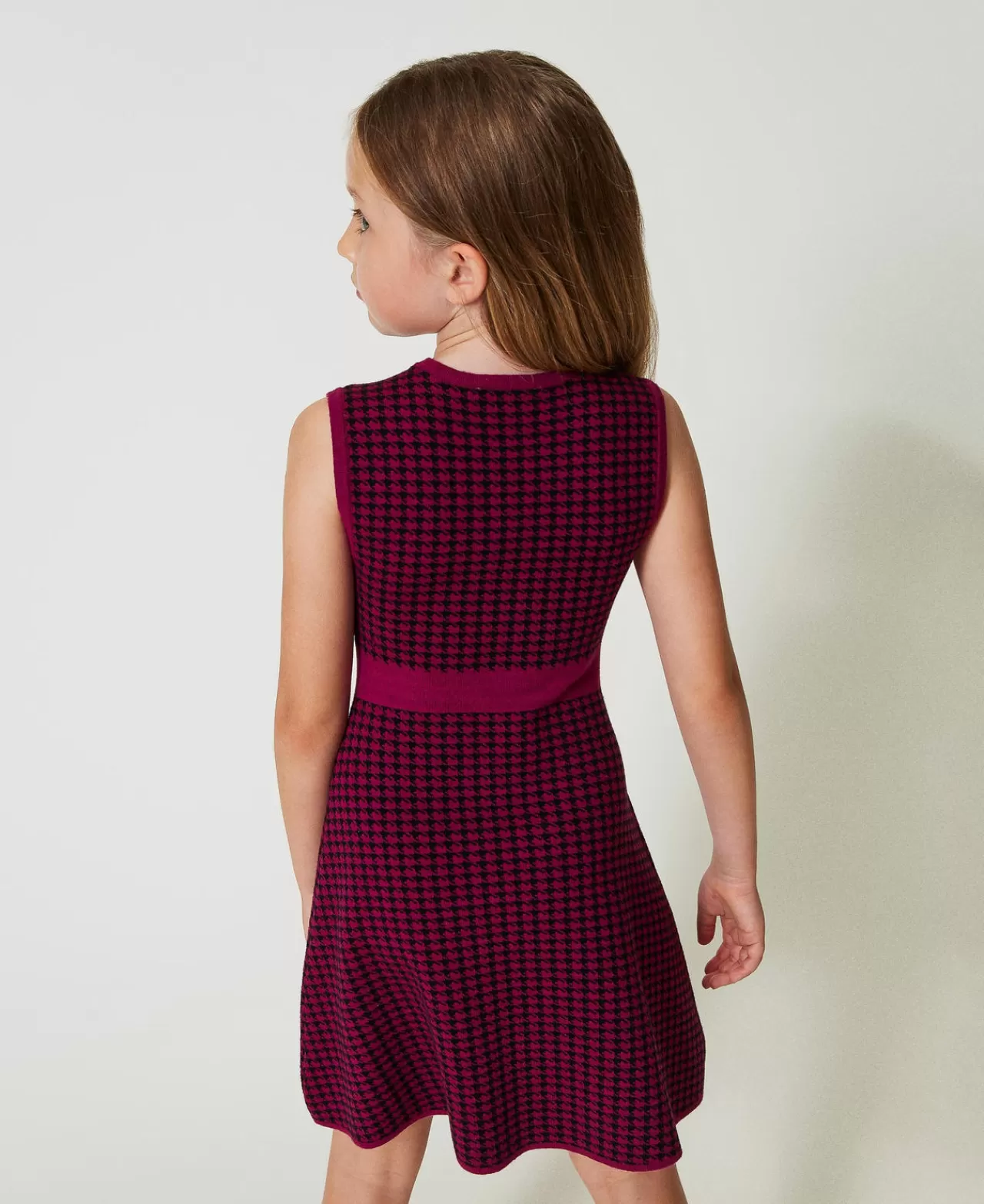 Vestiti | TWINSET Milano Abito Corto In Maglia Jacquard Pied De Poule Bicolor Magenta Purple / Nero