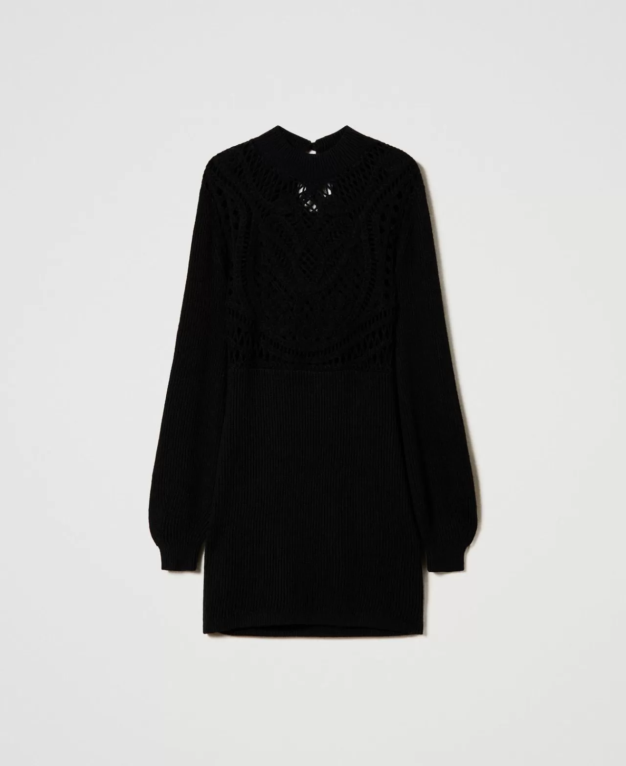 Vestiti Da Cerimonia | Vestiti Eleganti | TWINSET Milano Abito Corto In Maglia Misto Lana Crochet Nero
