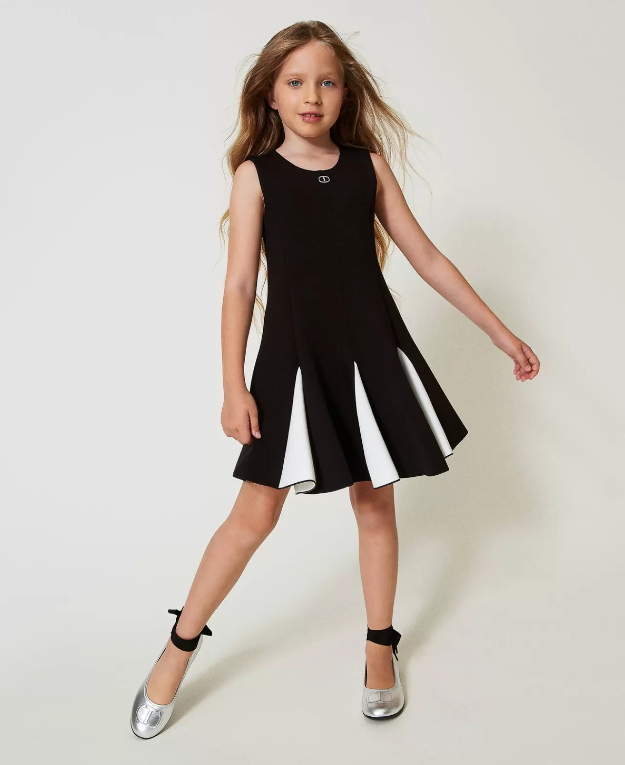 Vestiti | TWINSET Milano Abito Corto In Tessuto Scuba Bicolore Bicolor Nero / Off White