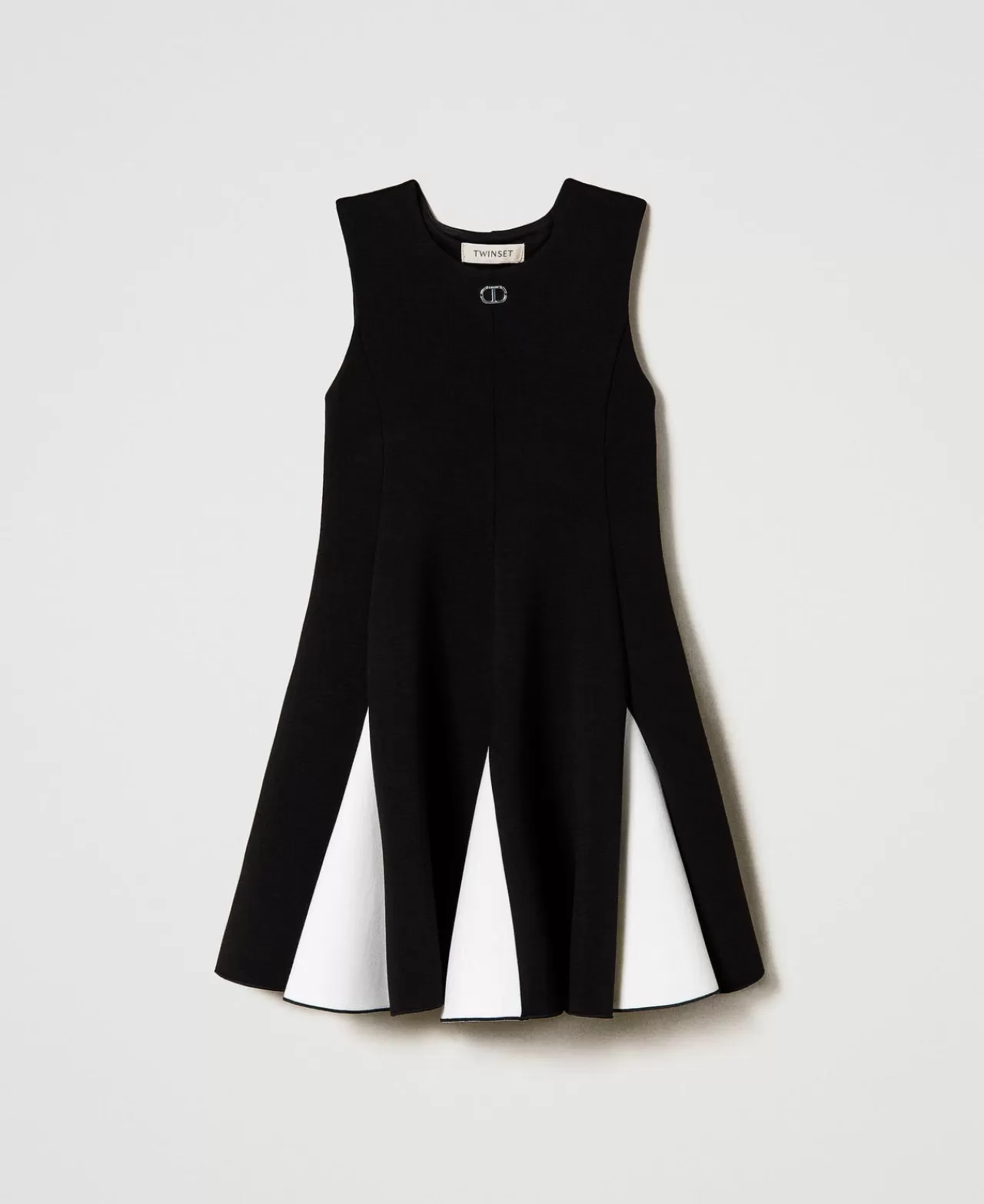Vestiti | TWINSET Milano Abito Corto In Tessuto Scuba Bicolore Bicolor Nero / Off White