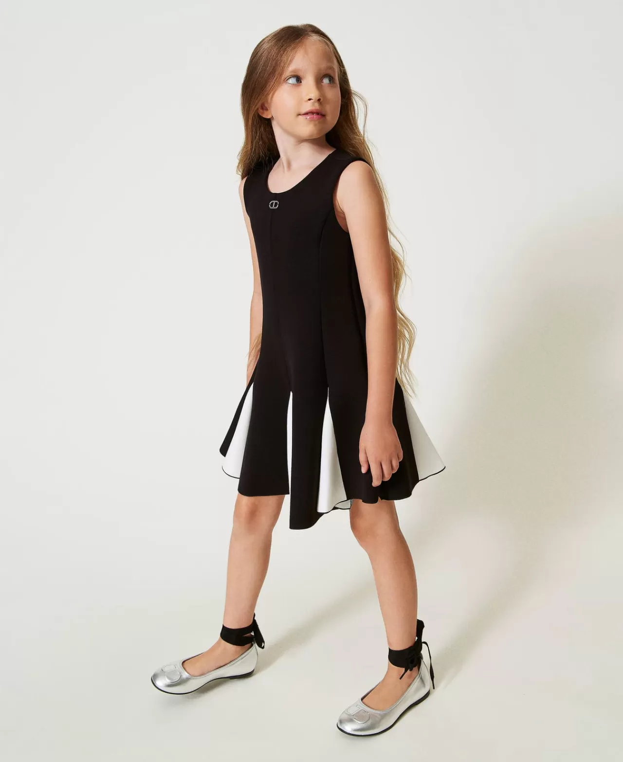 Vestiti | TWINSET Milano Abito Corto In Tessuto Scuba Bicolore Bicolor Nero / Off White