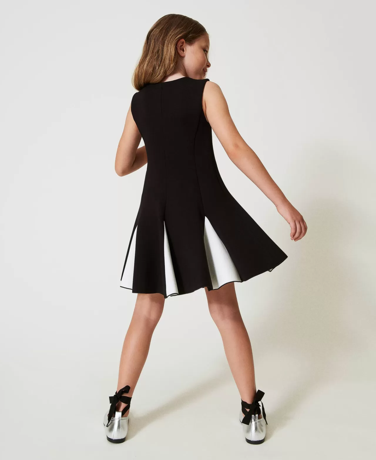 Vestiti | TWINSET Milano Abito Corto In Tessuto Scuba Bicolore Bicolor Nero / Off White