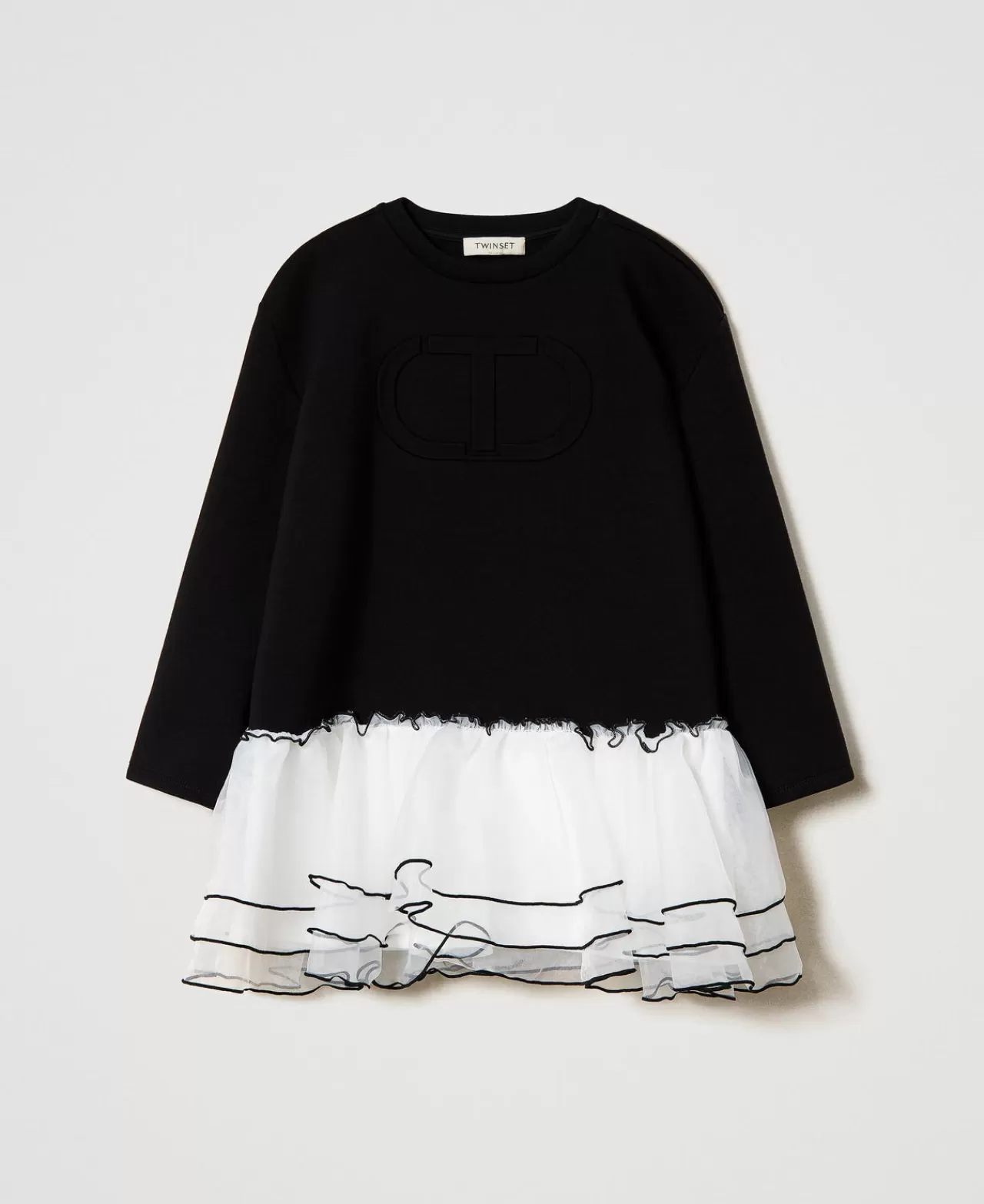 Vestiti | TWINSET Milano Abito Corto In Tessuto Scuba E Organza Bicolor Nero / Off White