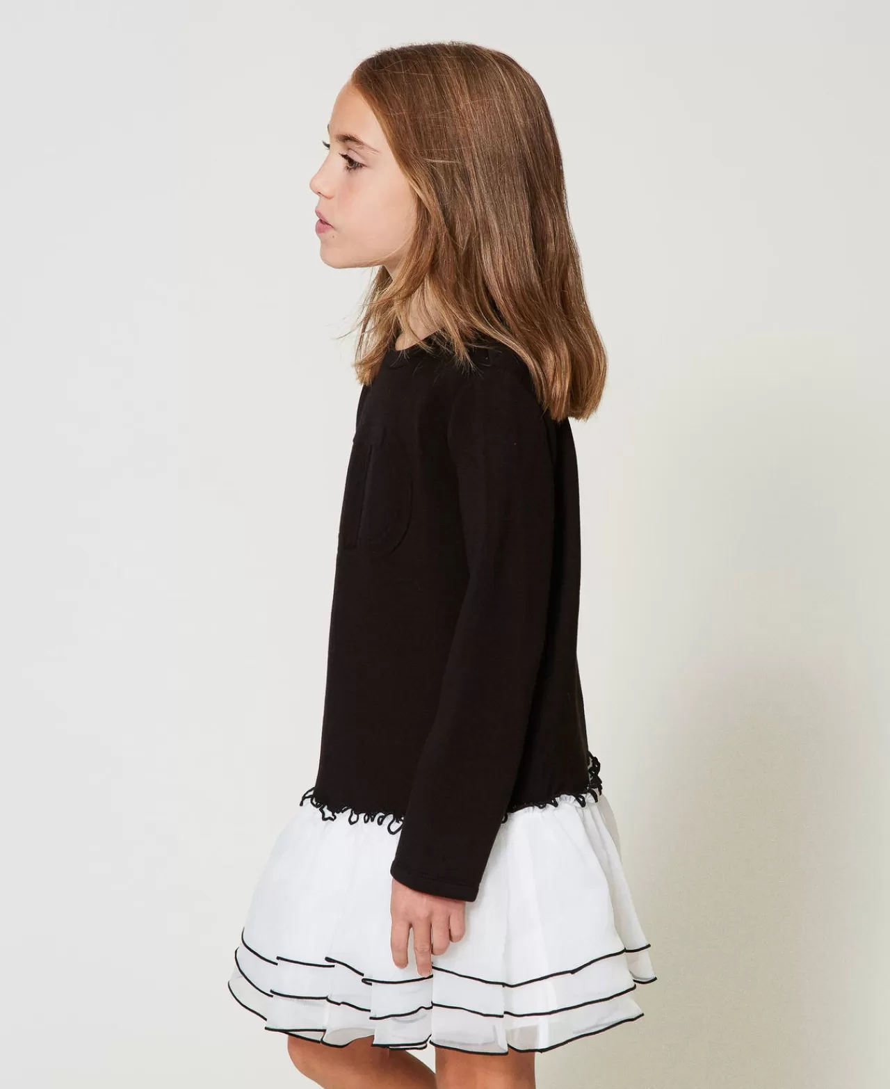 Vestiti | TWINSET Milano Abito Corto In Tessuto Scuba E Organza Bicolor Nero / Off White
