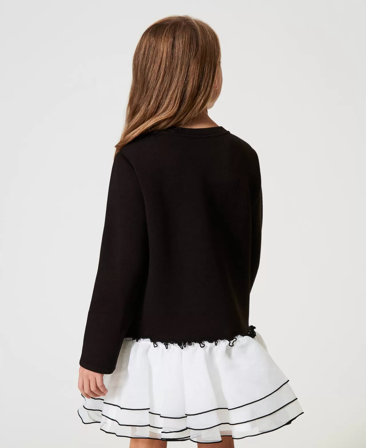 Vestiti | TWINSET Milano Abito Corto In Tessuto Scuba E Organza Bicolor Nero / Off White
