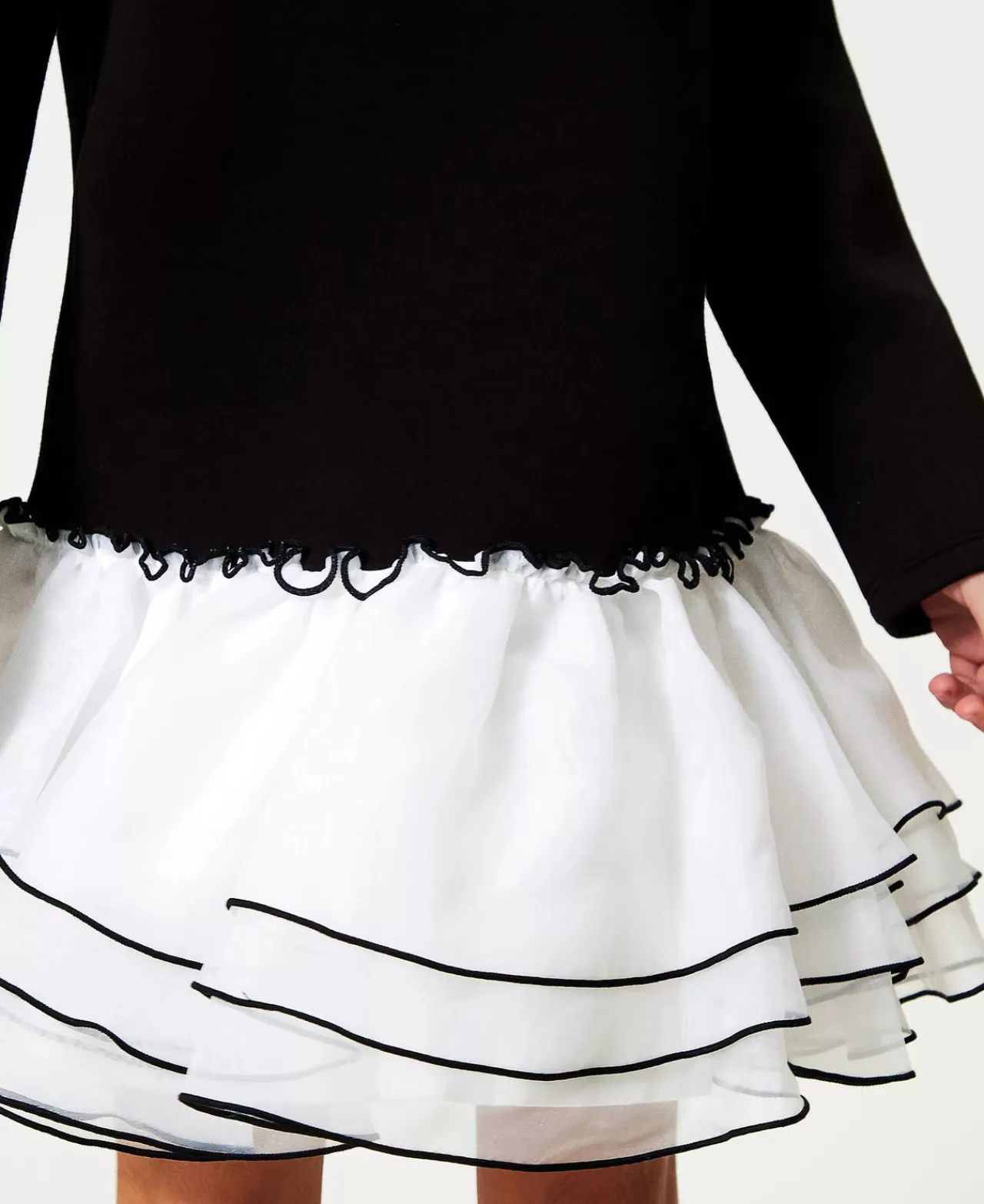 Vestiti | TWINSET Milano Abito Corto In Tessuto Scuba E Organza Bicolor Nero / Off White