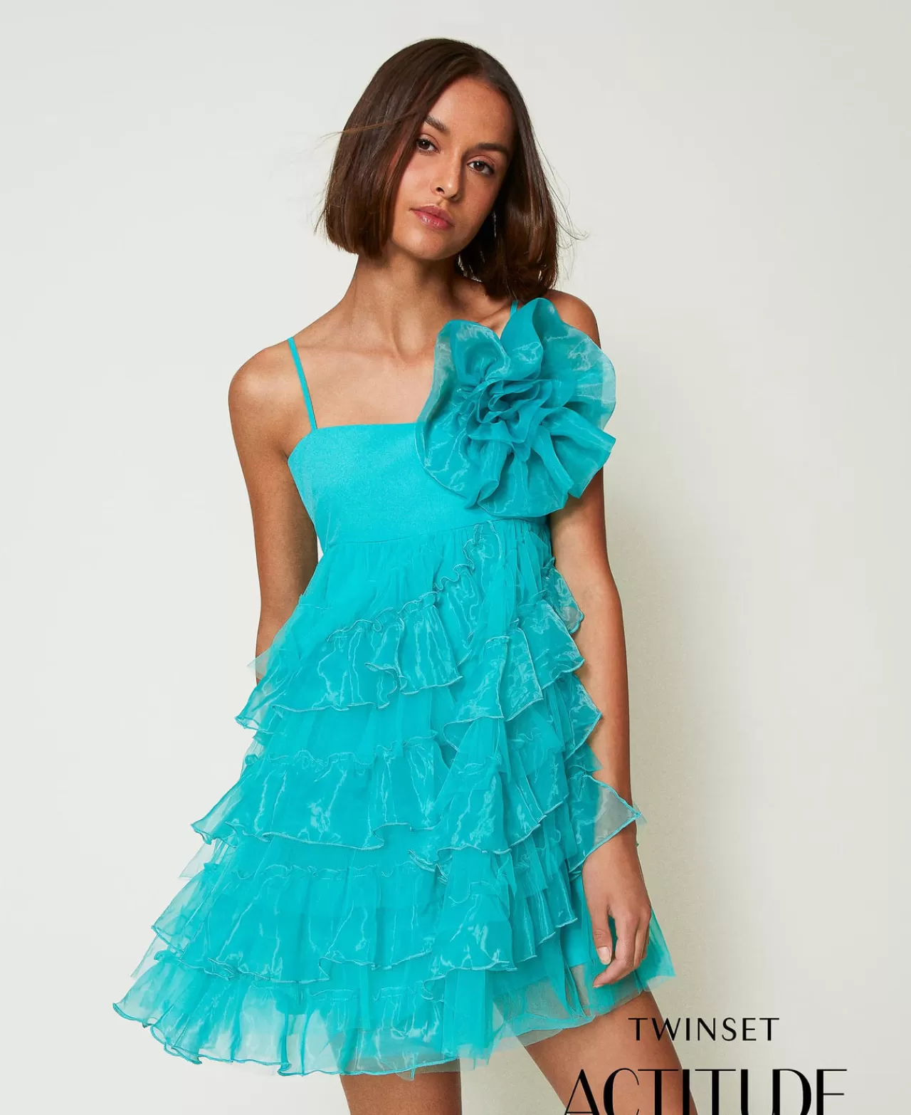 Vestiti Da Cerimonia | Vestiti Eleganti | TWINSET Milano Abito Corto In Tulle E Organza Verde "Tropical Emerald"