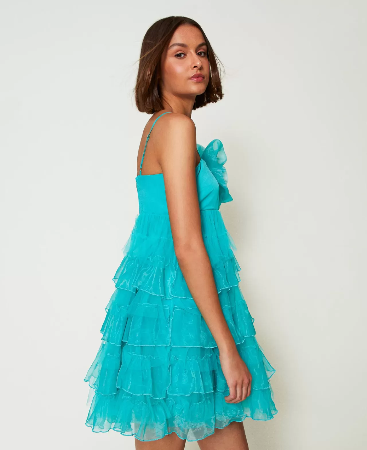 Vestiti Da Cerimonia | Vestiti Eleganti | TWINSET Milano Abito Corto In Tulle E Organza Verde "Tropical Emerald"