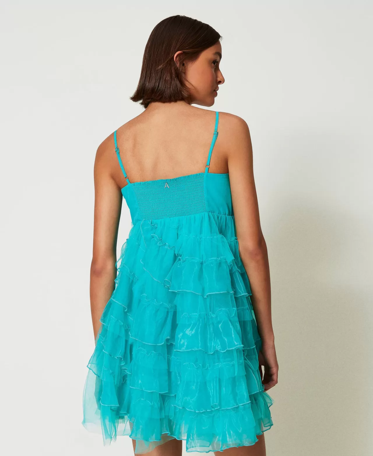 Vestiti Da Cerimonia | Vestiti Eleganti | TWINSET Milano Abito Corto In Tulle E Organza Verde "Tropical Emerald"