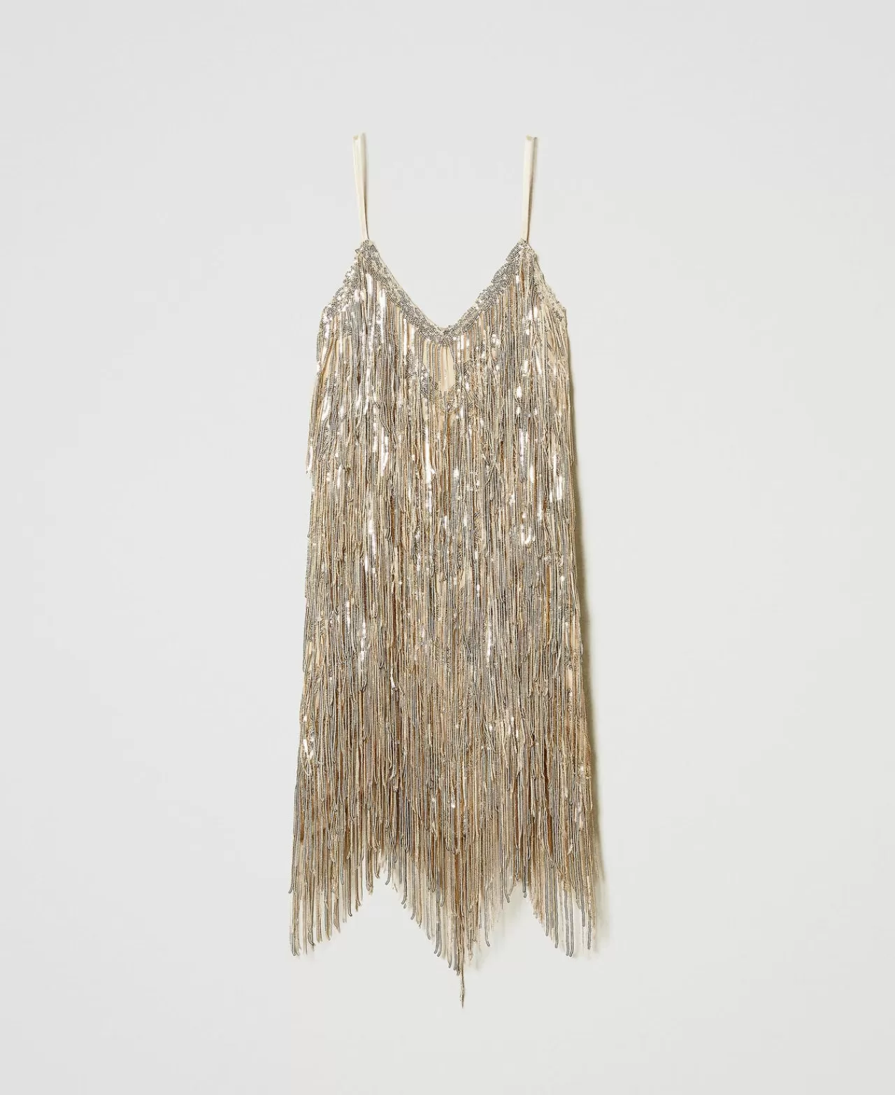 Vestiti Da Cerimonia | Vestiti Eleganti | TWINSET Milano Abito Corto MYFO Con Frange Di Paillettes Dull Gold