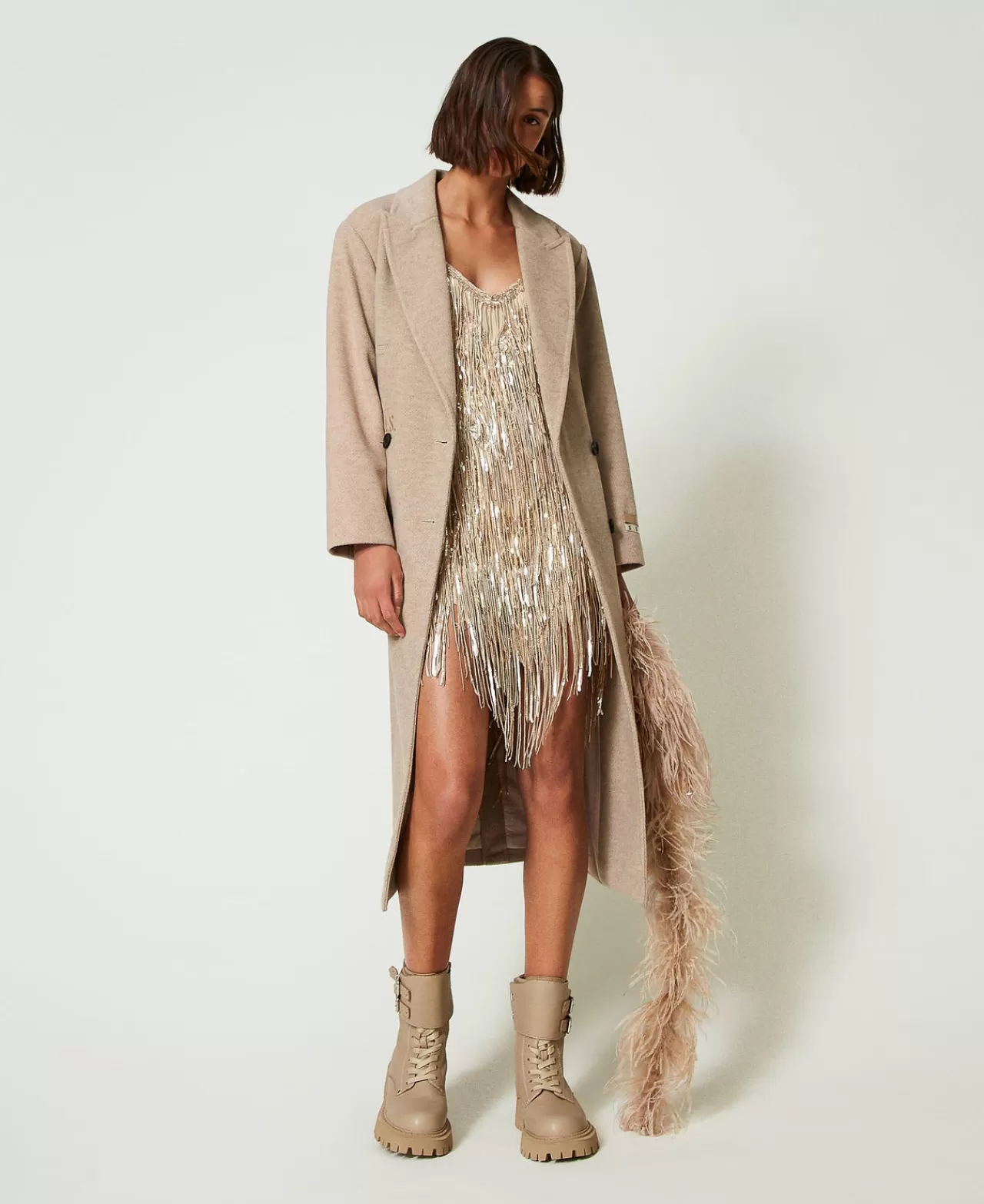 Vestiti Da Cerimonia | Vestiti Eleganti | TWINSET Milano Abito Corto MYFO Con Frange Di Paillettes Dull Gold