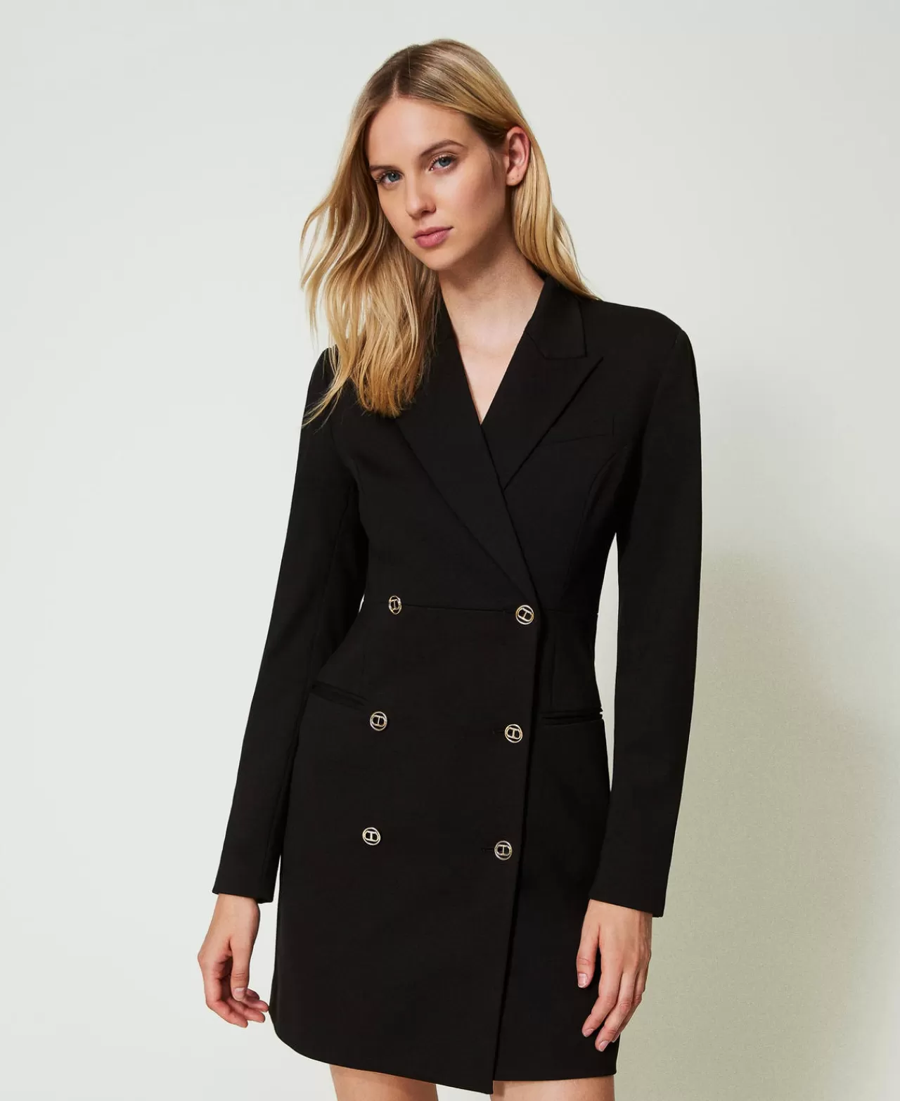 Vestiti Da Cerimonia | Vestiti Eleganti | TWINSET Milano Abito Corto Robe Manteau Doppiopetto Nero